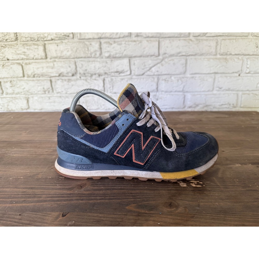 New Balance 574 HMK Dark Blue Plaid Suede Men's Limited Edition Sneakers Sz 9.5 - Picture 7 of 11